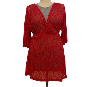Hotouch Red Lace V Neck Top Size Small